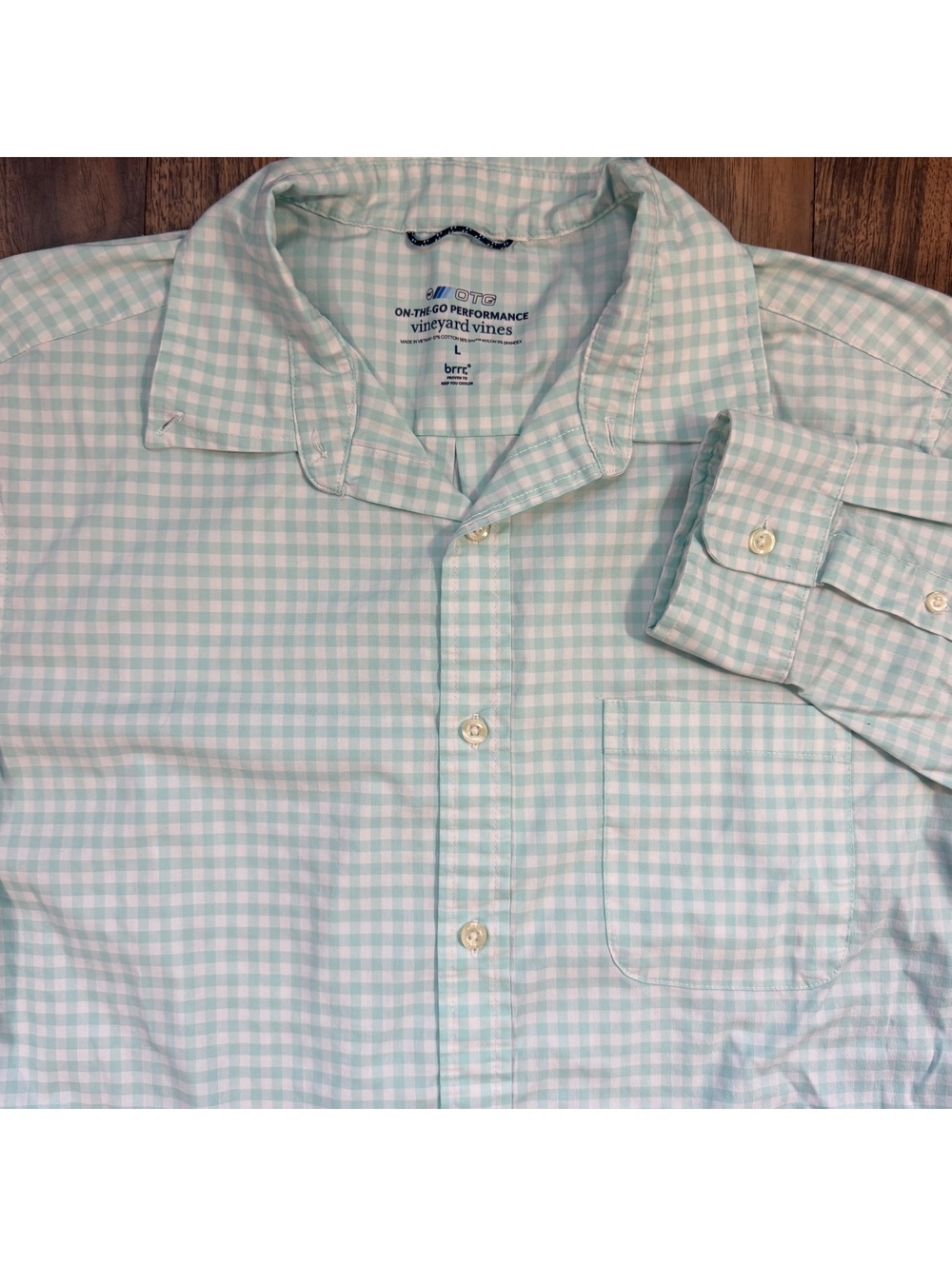 Vineyard Vines OTG Performance Gingham Shirt Mens L Mint Green Button Down